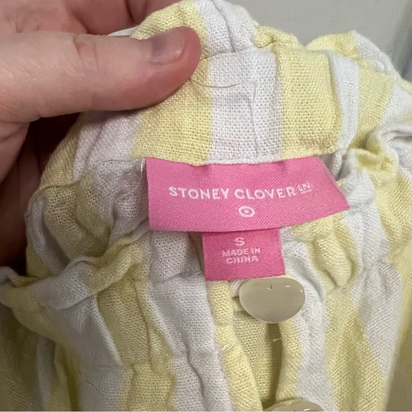 Stoney Clover Lane x Target Butter Yellow Striped Linen Jumpsuit Size Small - Picture 5 of 12